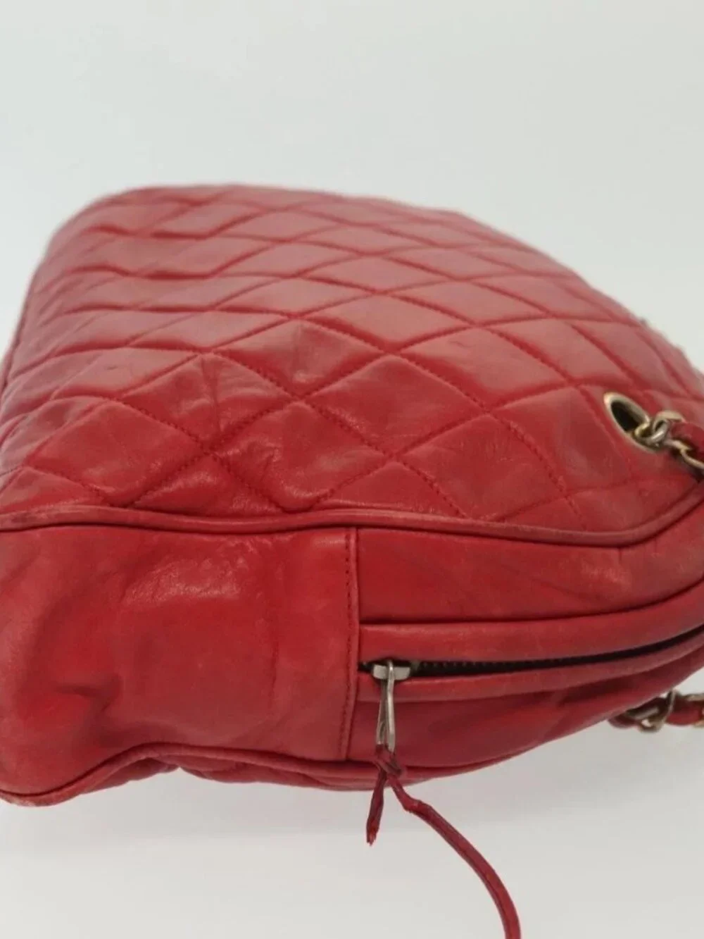 CHANEL Matelasse Chain Shoulder Bag Lamb Skin Red Gold CC Auth bs29076